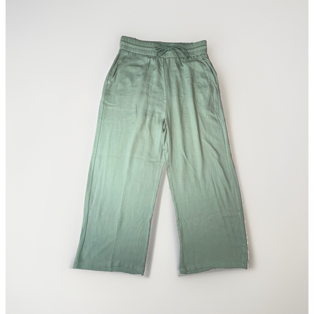 Halara Wide Leg Baggy Pull On Linen-Feel Pants Size Medium Petite Seafoam NWT